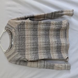 Sonoma Grey and Tan Striped, Cable-Knit Sweater